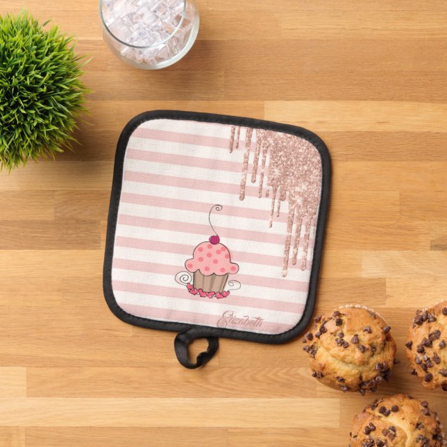 Cupcake, Glitzer Tropfen, Streifen Topflappen (Oben Unten)