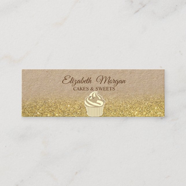 Cupcake, Gold Glitzer Ombre Rustic Kraft Mini Visitenkarte (Vorderseite)
