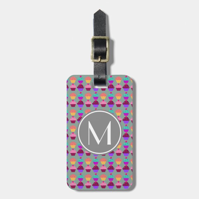 Cupcake Graue Monogramm-Geschenke Gepäckanhänger (Vorderseite vertikal)