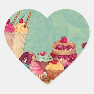 Cupcake & Ice Cream Patisserie Geschenkartikel Herz-Aufkleber