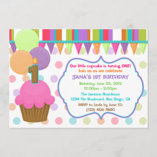 Cupcake joli et coloré Invitation d'anniversaire [