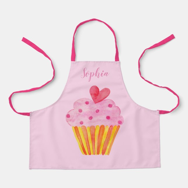 Cupcake Kids NAME Backen Schürze Aquarelltonretro (Vorderseite)
