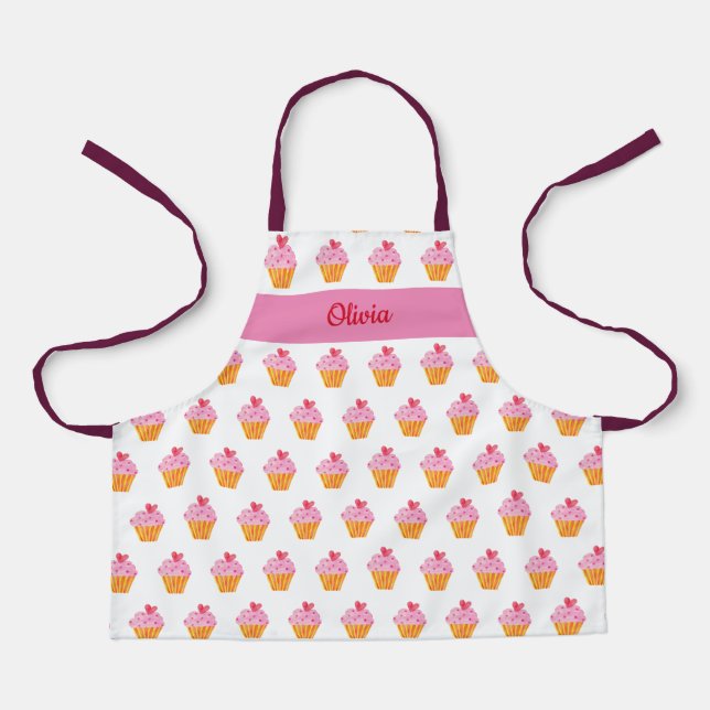 Cupcake Kids NAME Backen Schürze Aquarelltonretro (Vorderseite)