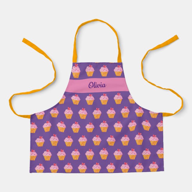 Cupcake Kids NAME Backen Schürze Aquarelltonretro (Vorderseite)