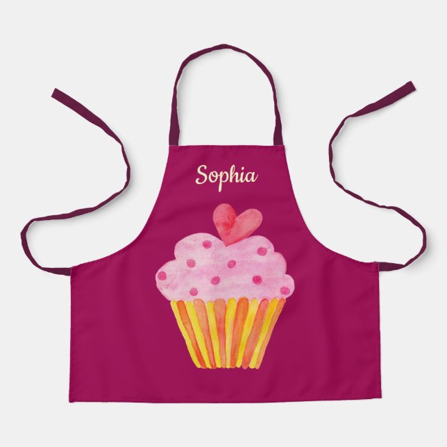 Cupcake Kinder NAME Backen Schürze Aquarell (Vorderseite)