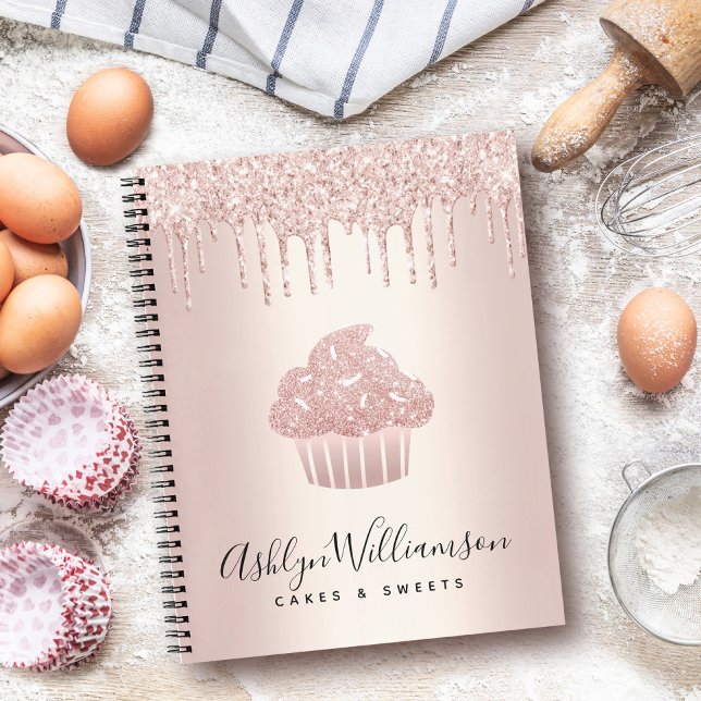 Cupcake Konditorei Koch Glitzer Tropfen Rose Gold Notizbuch (Von Creator hochgeladen)