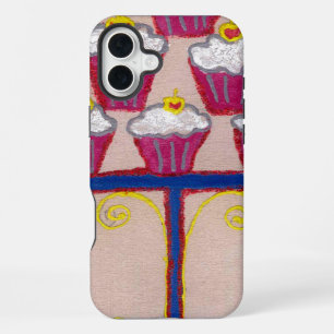 Cupcake-Kunstposter mit Kirsche und rosa Hintergru iPhone Hülle