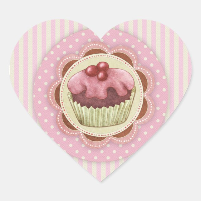 CupCake-Liebe-Aufkleber Herz-Aufkleber (Vorderseite)