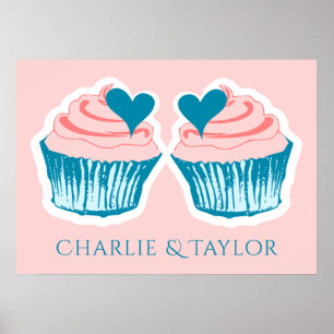 Cupcake Liebe individuelle Name Paare Poster