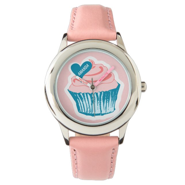 Cupcake Liebe individuelle Name Uhren (Vorderseite)