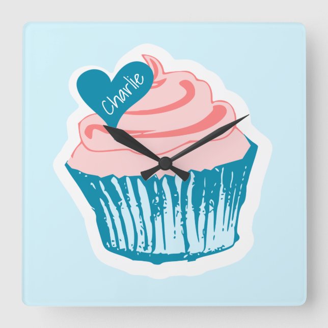 Cupcake Liebe individuelle Name Wanduhr (Vorderseite)