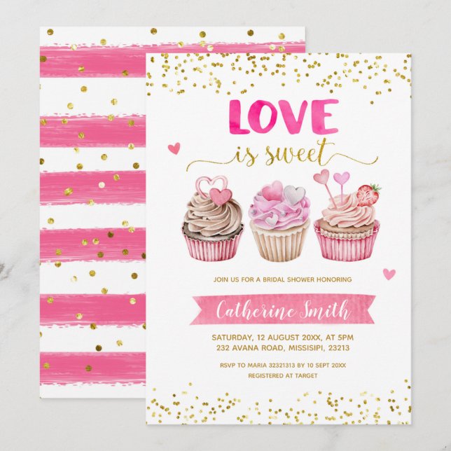 Cupcake Liebe ist Sweet Bridal Dusche Einladung (Vorne/Hinten)