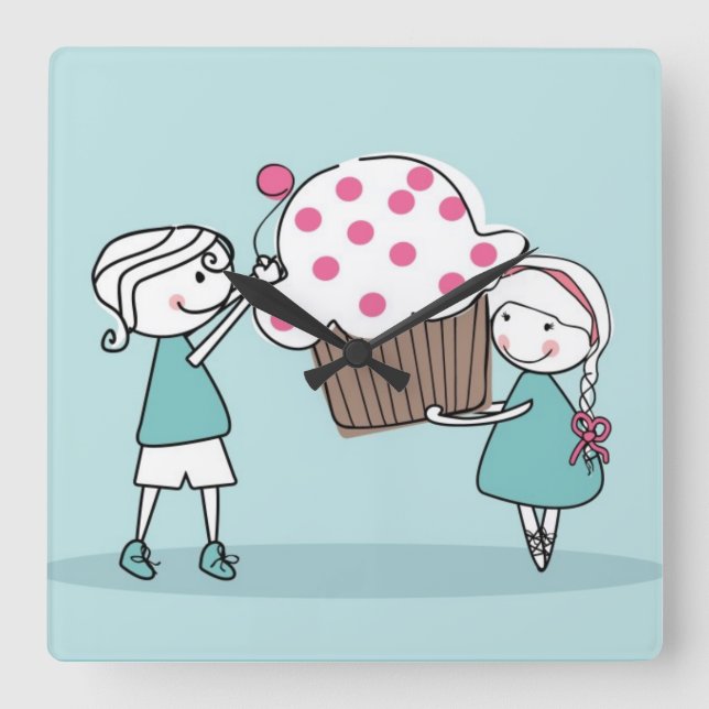 Cupcake Liebe Quadratische Wanduhr (Vorderseite)