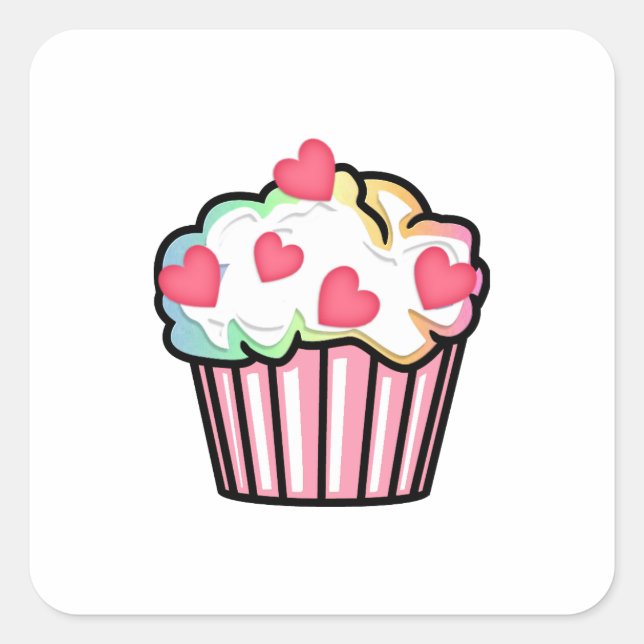 Cupcake Liebe Quadratischer Aufkleber (Vorderseite)