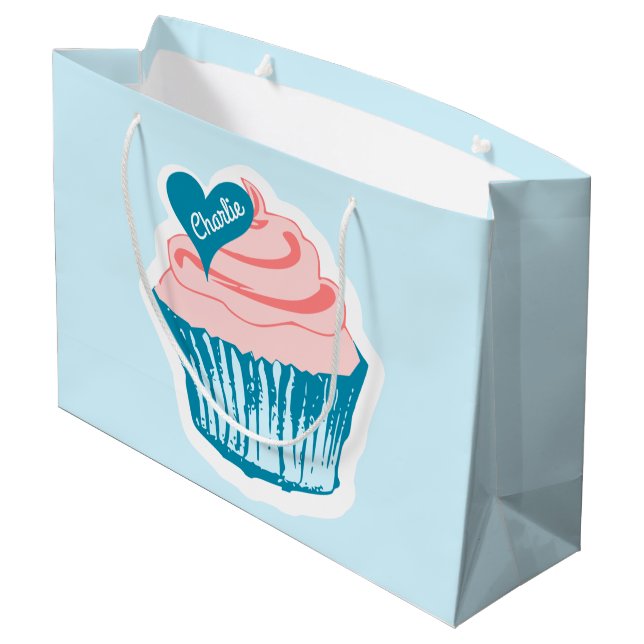 Cupcake Liebe Texttasche Große Geschenktüte (Rückseite Schrägansicht)