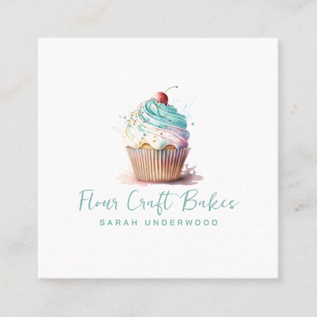 Cupcake-Logo-Baker-Bäckerei Konditorei Koch Quadratische Visitenkarte (Vorderseite)