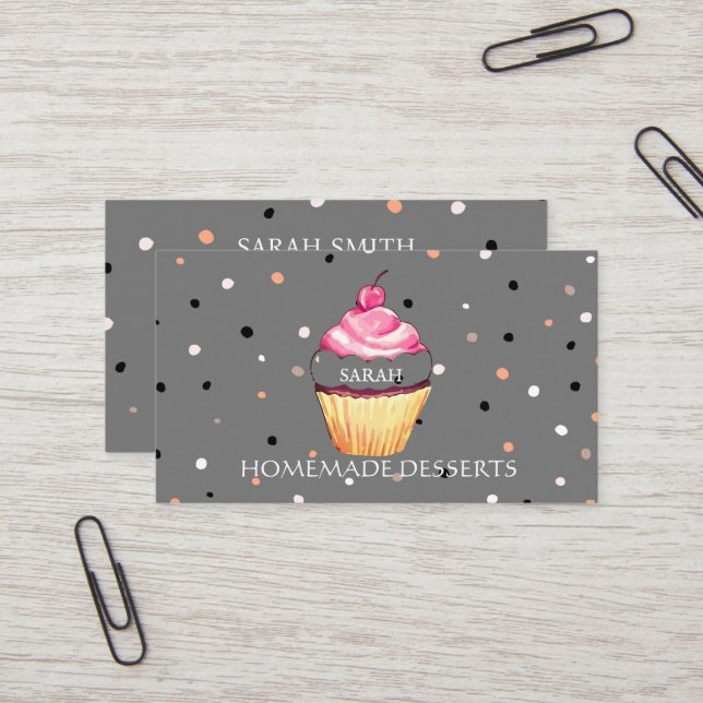 Cupcake Logo Bakery Koch, niedlich Visitenkarte (Vorderseite/Rückseite Beispiel)