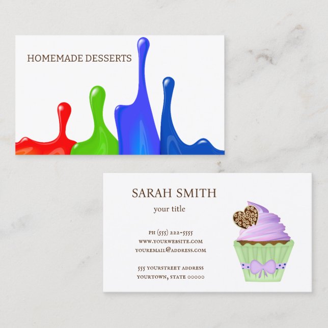 Cupcake Logo boulangerie Chef, Carte de visite mig (Devant / Derrière)