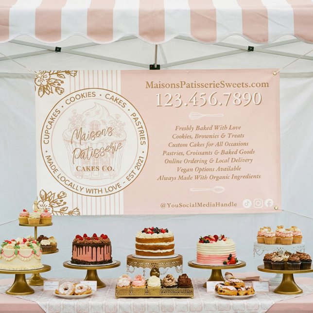 Cupcake Logo Pink Stripe Bakery Shop Market Booth Banner (Cupcake Logo Pink Stripe Bakery Shop Market Booth Banner)