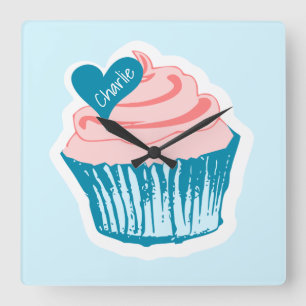 Cupcake Love benutzerdefinierte Namenswanduhr Quadratische Wanduhr