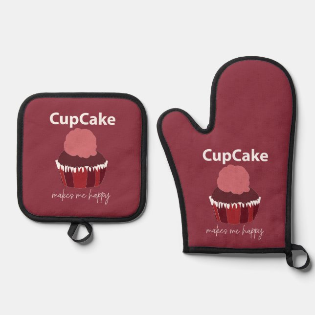 Cupcake macht mich glücklich Cupcake Ofenhandschuh & Topflappen-Set (Vorderseite)