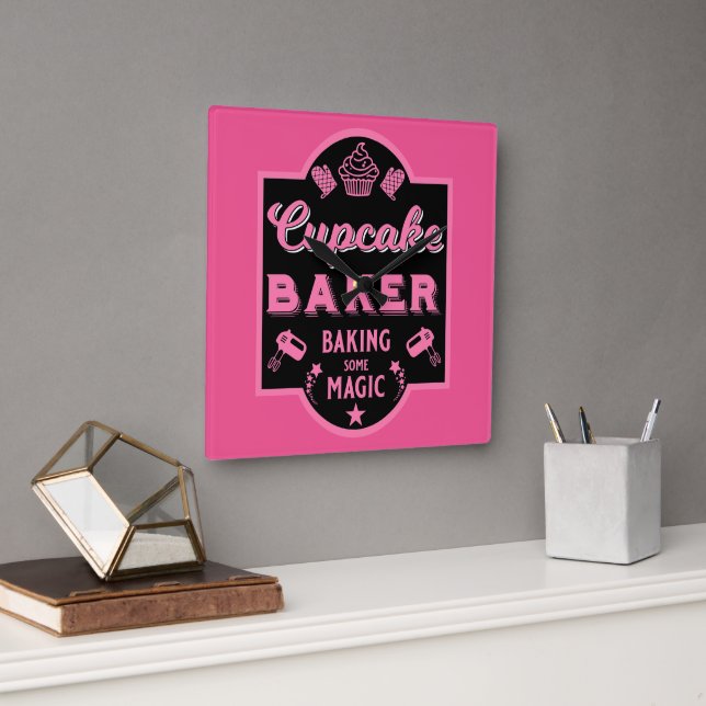 Cupcake Master Baker Quadratische Wanduhr (Büro)