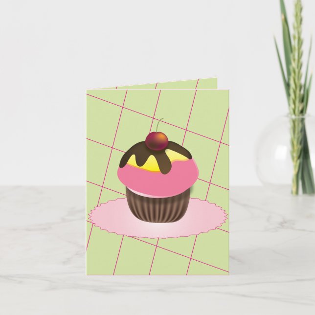 Cupcake mit Cherry Birthday Card Karte (Vorderseite)