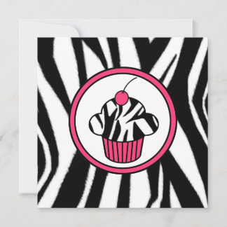 Cupcake mit Cherry Invasion - Zebra Print /Pink Einladung