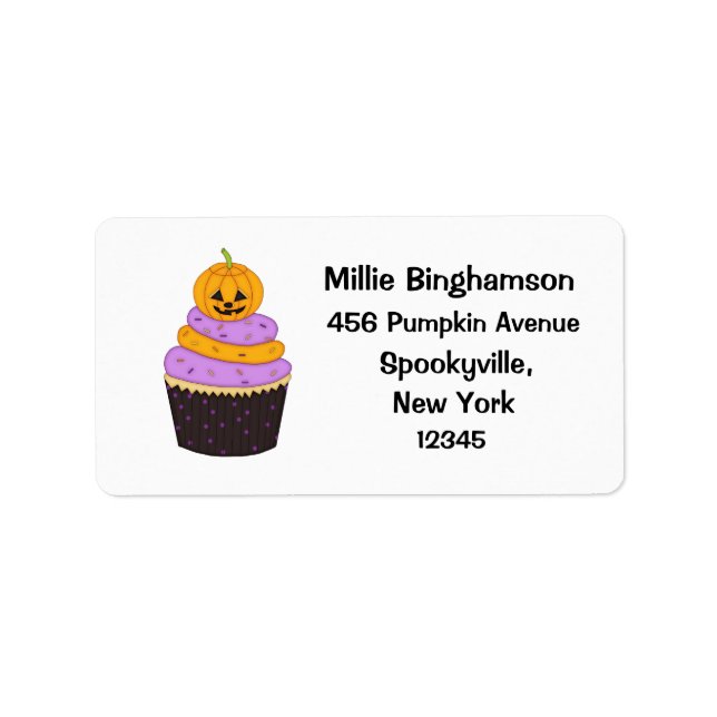 Cupcake mit Jack O'Lantern-Halloween Adressaufkleber (Vorne)