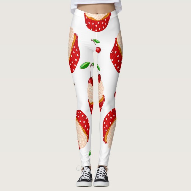 Cupcake mit Kirschmuster Leggings (Vorderseite)