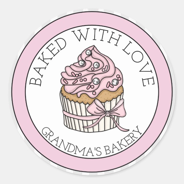 Cupcake mit Silbersprinklen | Mit Liebe gebacken Runder Aufkleber (Vorderseite)