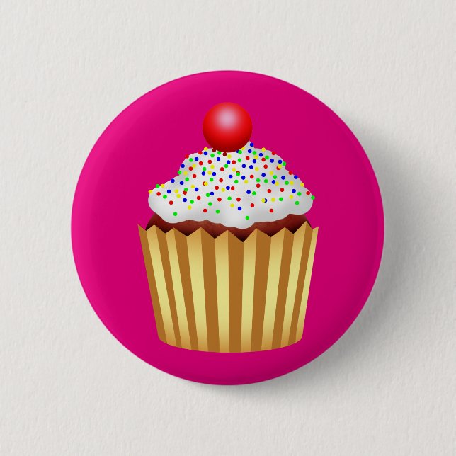 Cupcake mit Sprinklen und Cherry oben Button (Vorderseite)