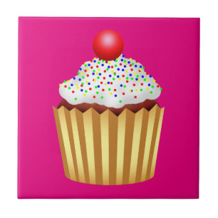 Cupcake mit Sprinklen und Cherry oben Fliese