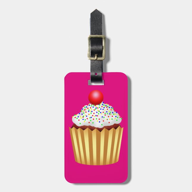 Cupcake mit Sprinklen und Cherry oben Gepäckanhänger (Vorderseite vertikal)