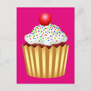 Cupcake mit Sprinklen und Cherry oben Postkarte