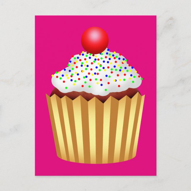 Cupcake mit Sprinklen und Cherry oben Postkarte (Vorderseite)