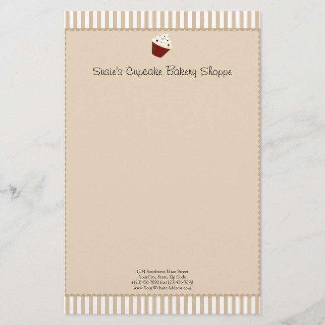 Cupcake mit weichen Mocha Streifen Briefpapier (Vorderseite)