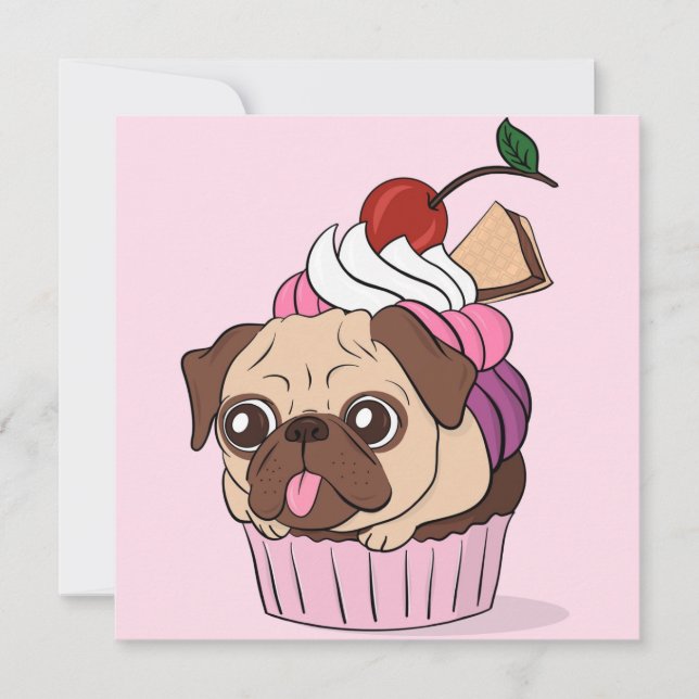 Cupcake Mops Ferienkarte Feiertagskarte (Vorderseite)