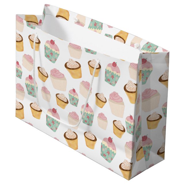 Cupcake-Muster Große Geschenktüte (Vorderseite Schrägansicht)