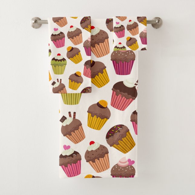 Cupcake Muster, Muffin Muster, Schokolade, Herz Badhandtuch Set (Insitu)