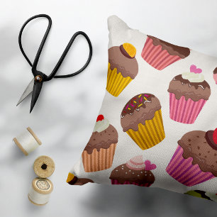 Cupcake Muster, Muffin Muster, Schokolade, Herz Dekokissen