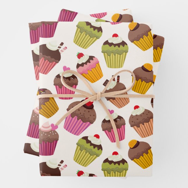 Cupcake Muster, Muffin Muster, Schokolade, Herz Geschenkpapier Set (Beispiel)
