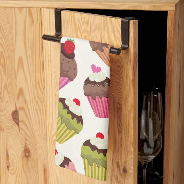 Cupcake Muster, Muffin Muster, Schokolade, Herz Geschirrtuch (Drittel gefaltet)