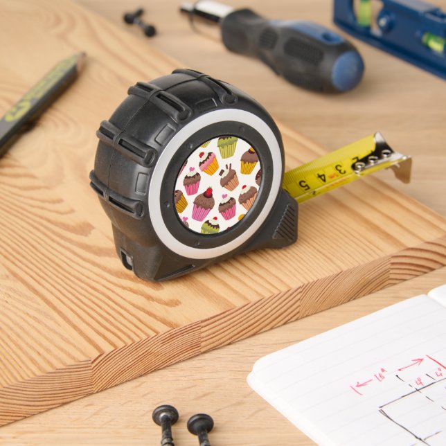 Cupcake Muster, Muffin Muster, Schokolade, Herz Maßband (Holzbau)