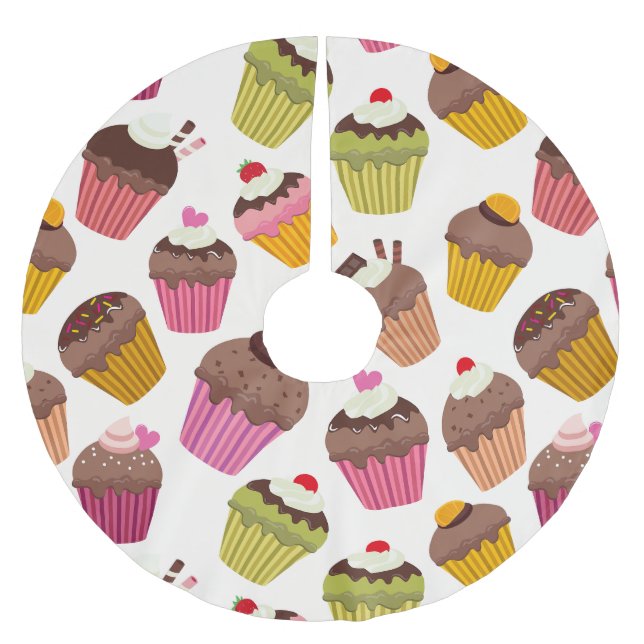 Cupcake Muster, Muffin Muster, Schokolade, Herz Polyester Weihnachtsbaumdecke (Vorderseite)
