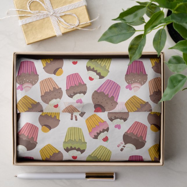 Cupcake Muster, Muffin Muster, Schokolade, Herz Seidenpapier (Geschenk)