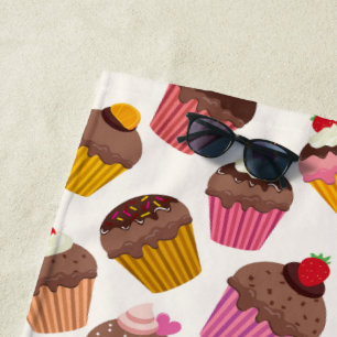 Cupcake-Muster, Muffin-Muster, Schokolade, Herzen Strandtuch