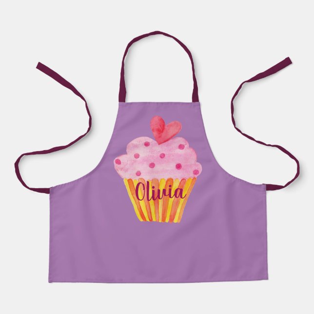 Cupcake NAME Backen Schürze lila Wasserfarbe (Vorderseite)