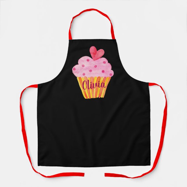 Cupcake NAME cuire aquarelle personnalisée tablier (Recto)