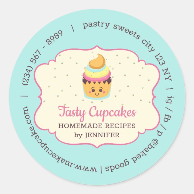 Cupcake Niedlich Bäckerei Konditorei Süßigkeiten Runder Aufkleber (Vorderseite)